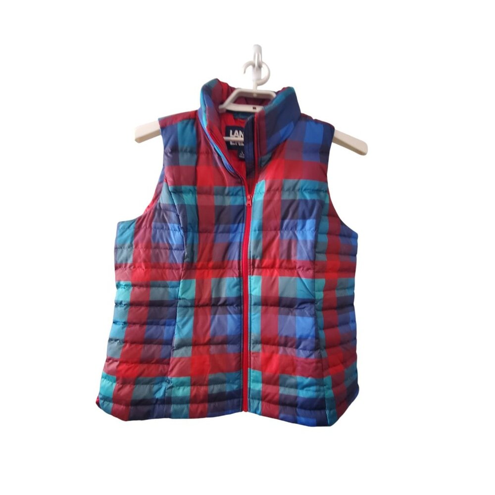 Lands End nwt puffer vest womens L 14 16 600 fill down plaid